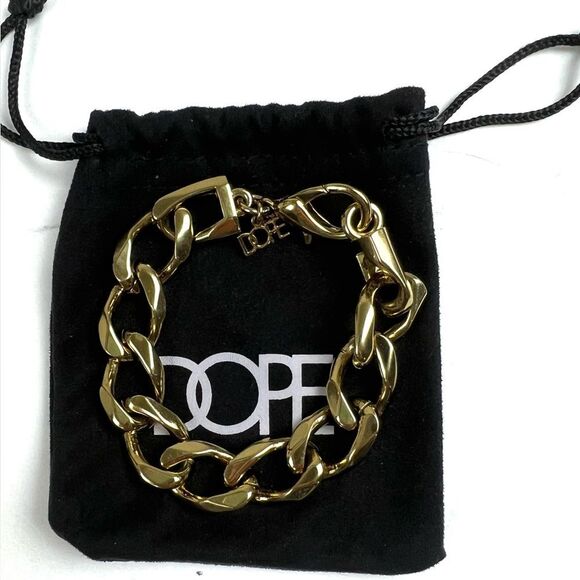 DOPE Gold Chain-Link Bracelet with Bold Logo - Picture 1 of 5